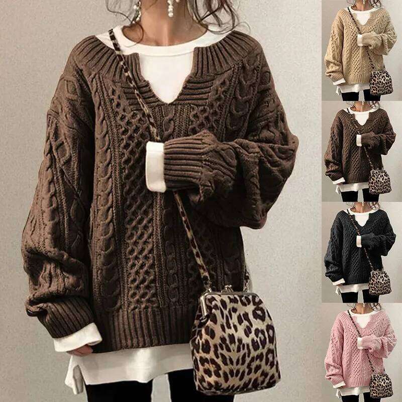 Women Pullovers Knit Warm Long Sleeve Half Open Collar Tops Knitted Sweater Retro Office Lady Jumpers Autumn Winter Z260313