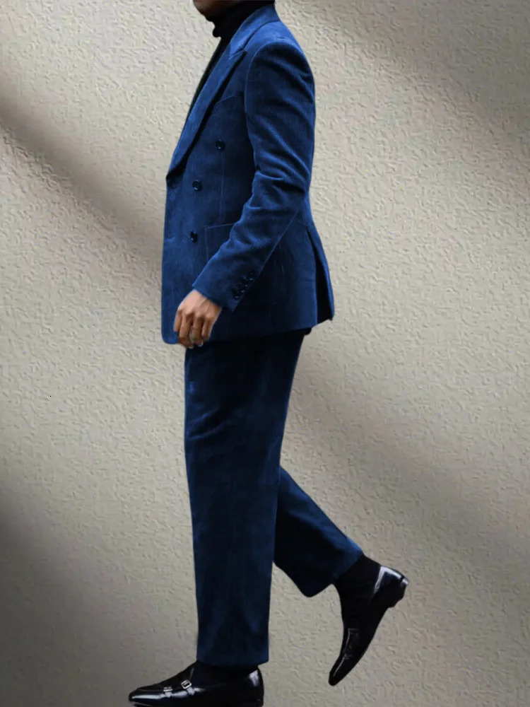 2Pieces Retro Corduroy Double Breasted Suit SetBlazerPantsHighQuality Warm ious Set Wedding Part Prom Dinner Wrok 260312