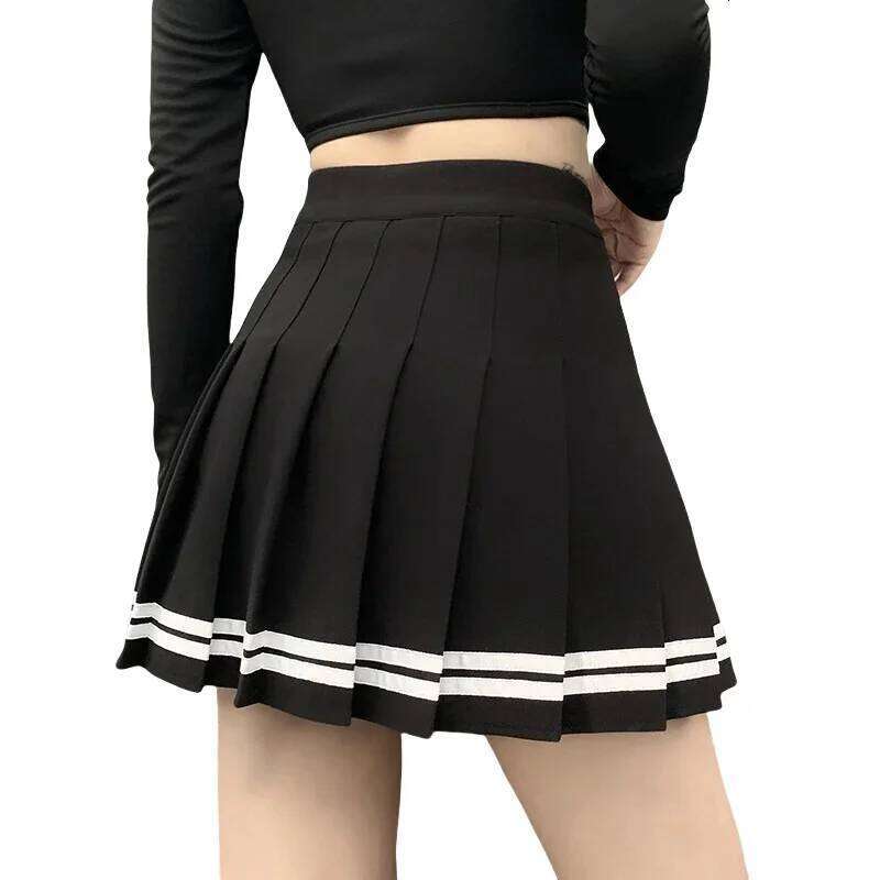 High Women's Skirts Striped Pleated Elastic Waist Female Sweet Dance Plaid Mini Korean Style Sexy Skirt Z260314