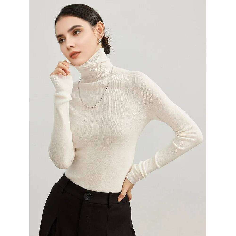 SuyaDream, Women Turtleneck Pullovers, 100%Merino Wool, High Collar, Whole Garment Sweaters, 2025 Fall Winter Slim Warm Top Z260313