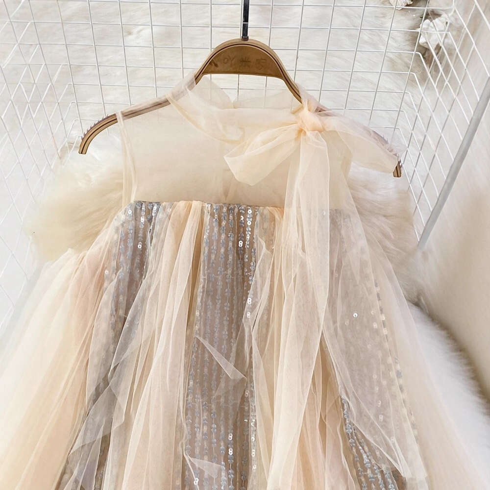 Designer French Sweet Fairy Skirt Gentle Style Loose fit Round Neck Sleeveless Glitter A-line A13 Mesh Skirt