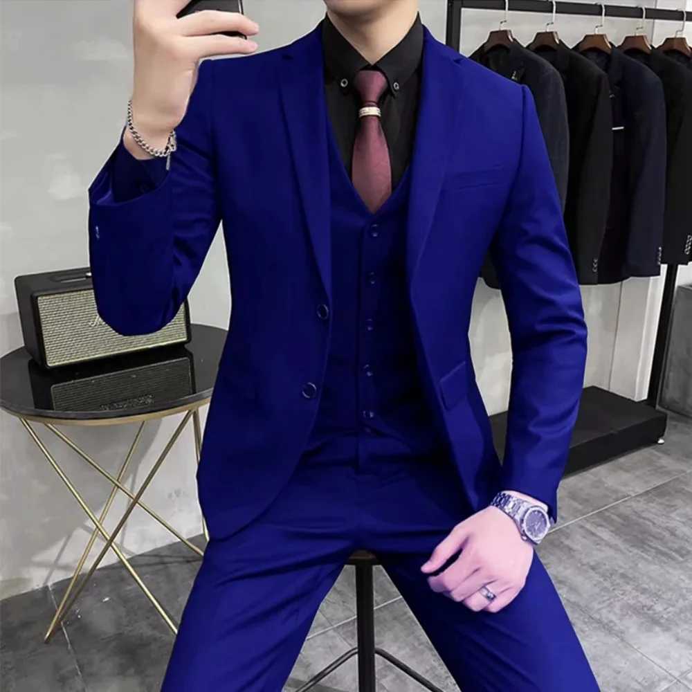 Mens Wedding Groomsmen Suit Set High-Quality Solid Color Casual Office Menswear Jacket Vest Pants M260313