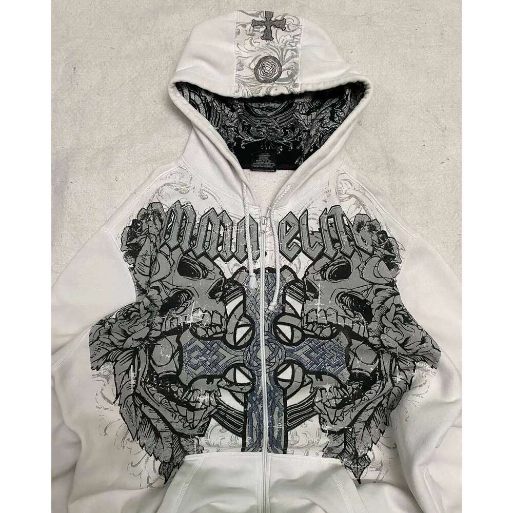 Affliction Street Y2K Retro Gothic Skull Oversize Zipper Mens Womens Hip Hop Casual Sweatshirt Personality Hoodie Z260315