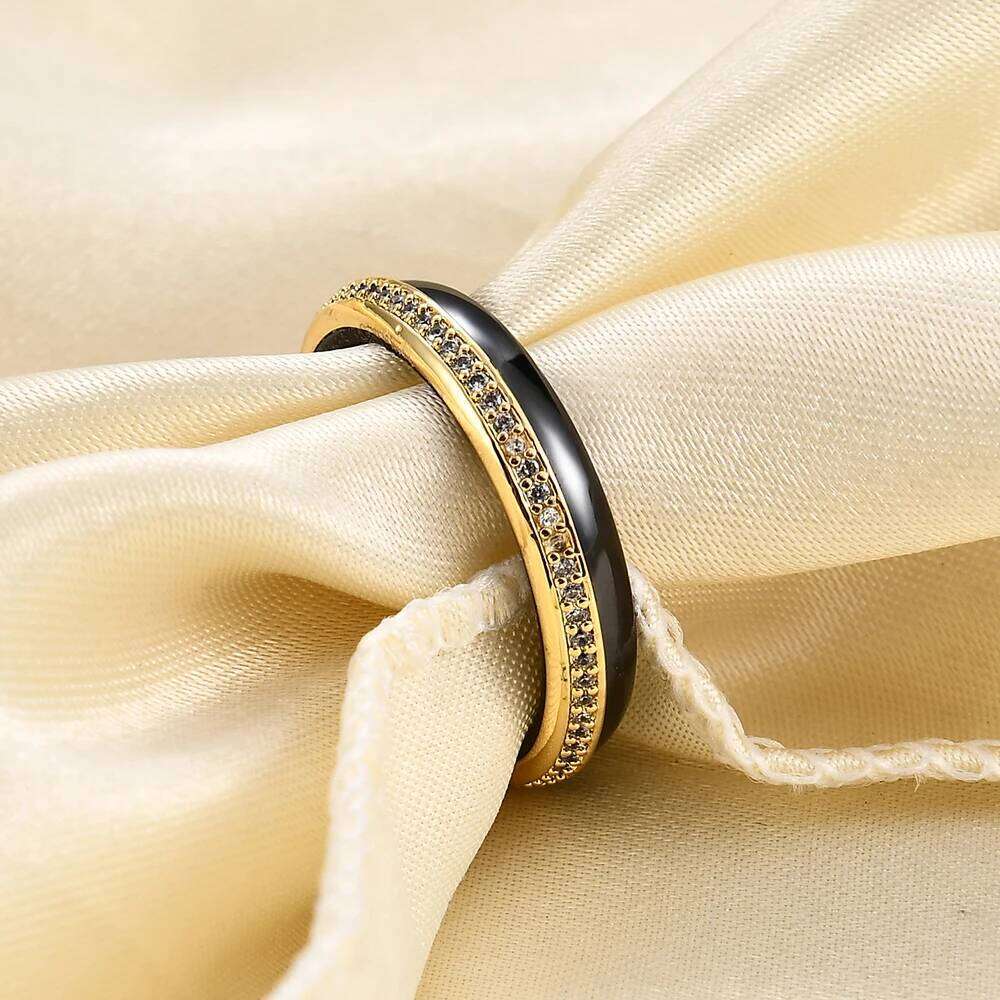 Classic Titanium Stainless Steel White/Black/Gold Ceramics Ring Jewelry Couple Micro inlaid Zircon Wedding Rings For Women H260312