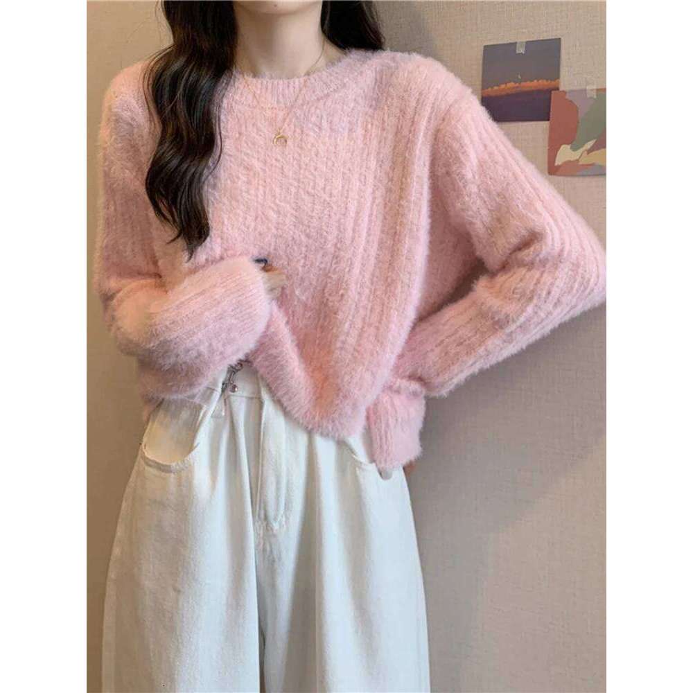 Soft Warm Faux Mink velvet Sweaters Women Autumn Winter Long Sleeve Loose Female Sweater Knitted Casual Solid Jumper Pullover Z260313