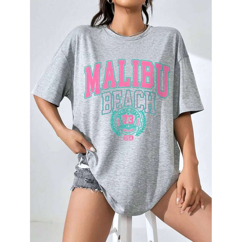 Malibu Beach Letter Print Womens T-Shirts Street Casual Tshirt Summer Brand Tee Clothing Hip Hop Breathable Tshirts Women Z260314