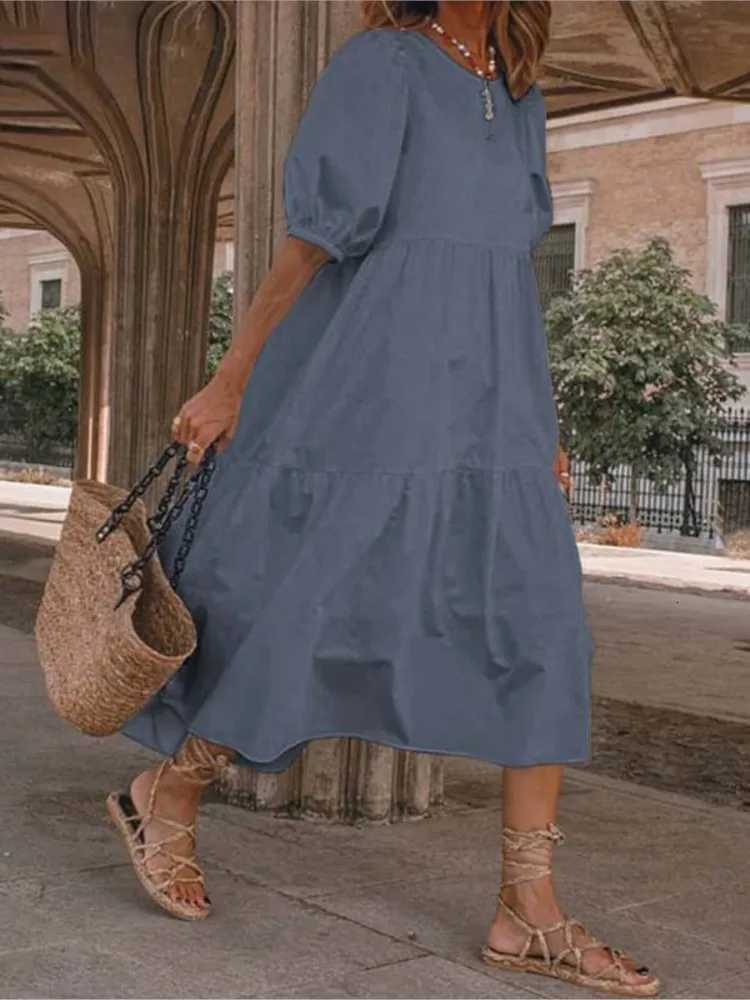 Casual Solid Loose Dress Lady Fashion O Neck Short Sleeve Pullover Dresses For Women Summer Holiday Party Skirts Womens ClothingT260314