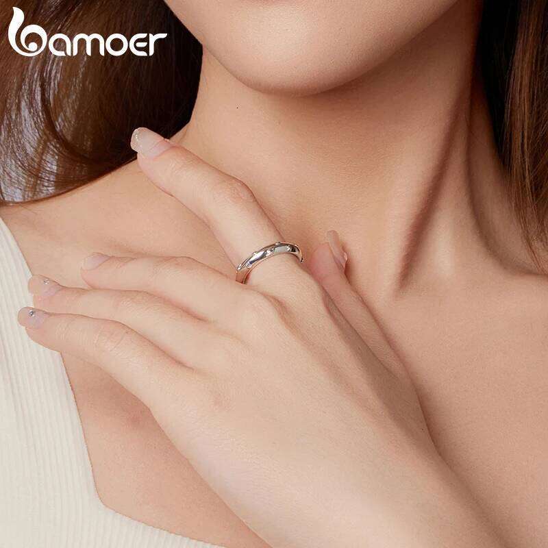 Bamoer 3D Punk Planet Open Oxidized Moon & Star Stacking Finger Ring for Women Minimalist Party Gift 925 Sterling Silver H260312