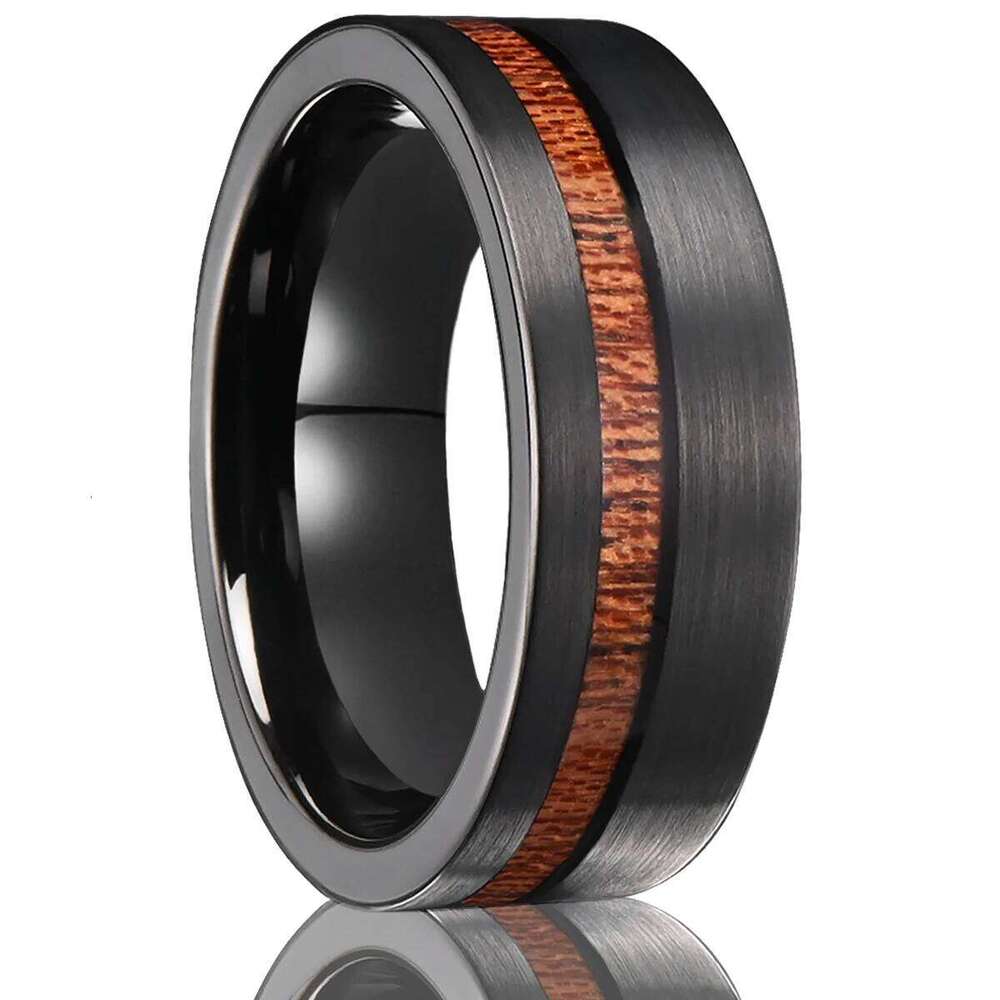 8mm brushed wood inlay black tungsten mens wedding band ring, anniversary gift,comfort fit jewelry H260312