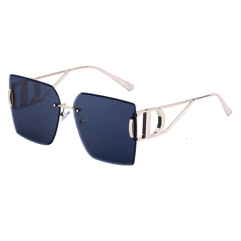 New European And American Fashion Diamond Cut Edge Rimless For Women Trendy Hollow Temple Large Frame Sunglasses Women's Glasses