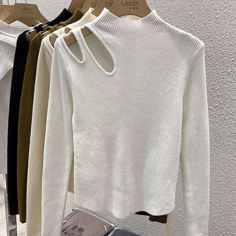 2025 Hollow-out Knitted Sweater Ribbed Pullovers Autumn Winter Basic Women Turtleneck Sweaters Fit Soft Warm Tops Z260314