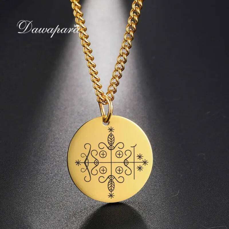 Dawapara Voodoo Veve Papa Legba Amulet Pendant Necklace Stainless Steel Jewelry Golden Hoodoo Talisman Necklaces H260312