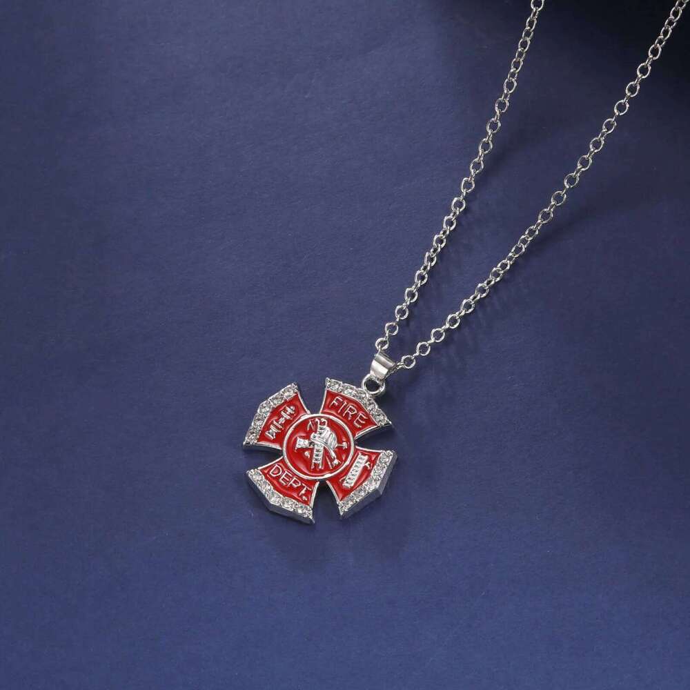Fishhook Fire Alarm Dept Necklace Fireman Safe Life Red Chain Firefighter Sheld Gift For Man Woman Enamel Crystal Zircon Jewelry H260312