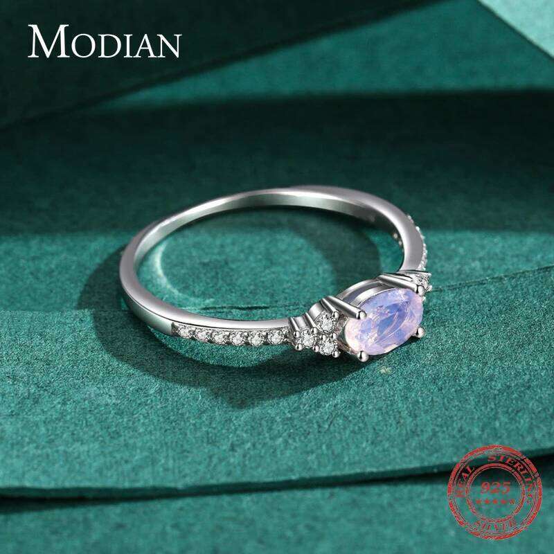 MODIAN 925 Sterling Silver Pink MoonStone Elegant Stackable Finger Ring Eternity Bands for Women Christmas Gifts Fine Jewelry H260312