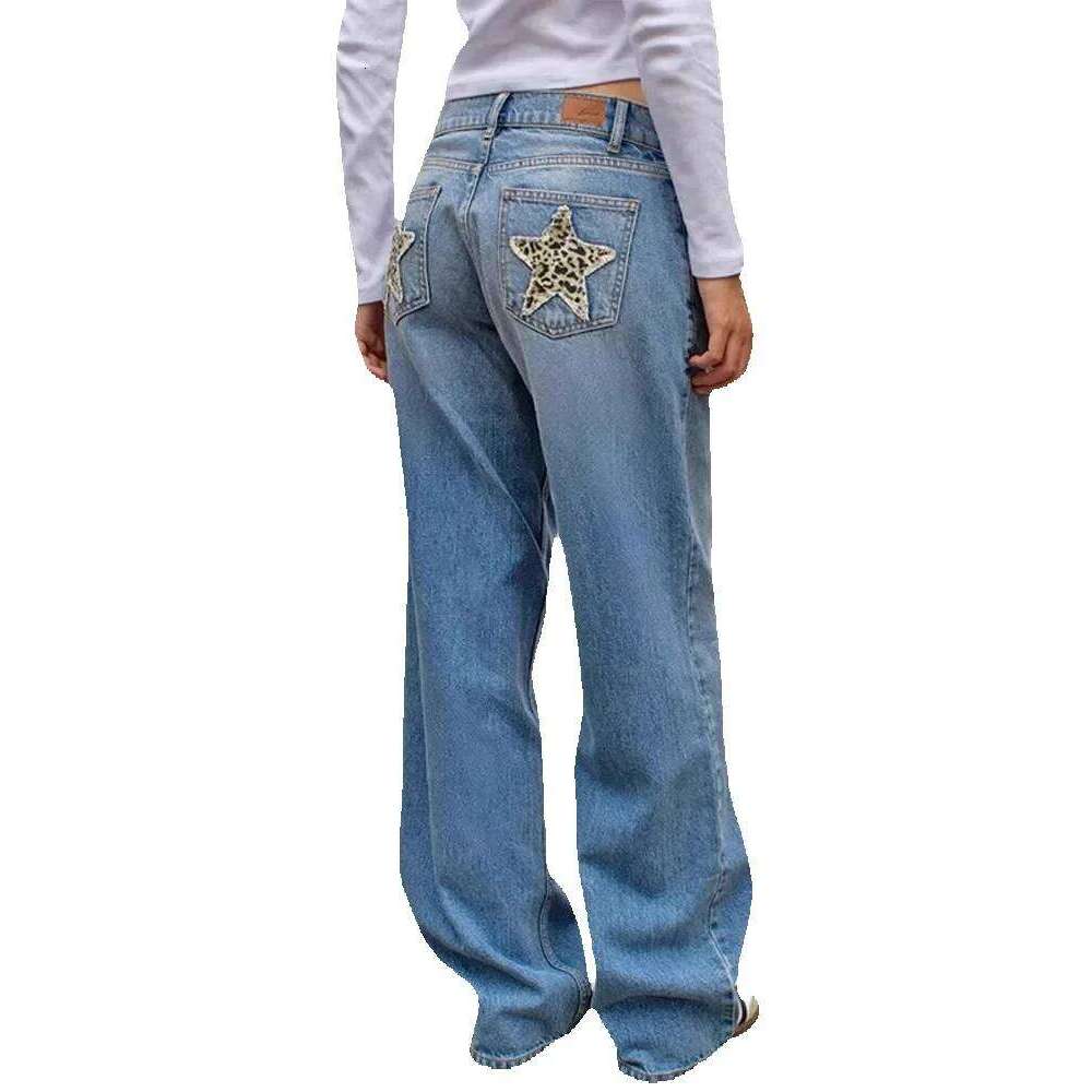 Star Patch Splicing Straight Jeans Woman High Waist Loose Denim Pants Chic Street Casual Women's Spring Summer New Long Trousers Z260313