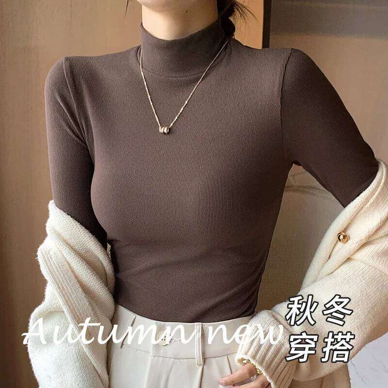 Women Autumn Half Turtleneck Ribbed Long Sleeve Knitted Basic Solid Pullover Sweater Female Winter Soft Slim Jumpers Z260313