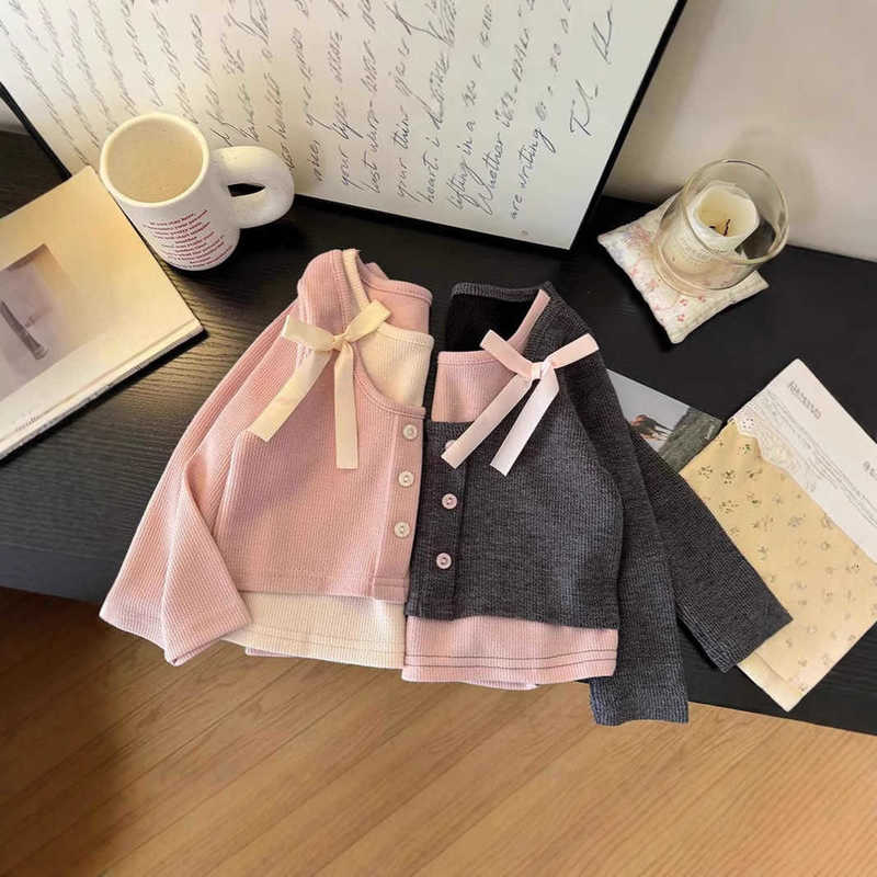 Women's T-Shirt Girls' Sweet Versatile Two-in-One T-Shirt Top Spring New Korean Style Children's Fashionable Stylish Base Shirt