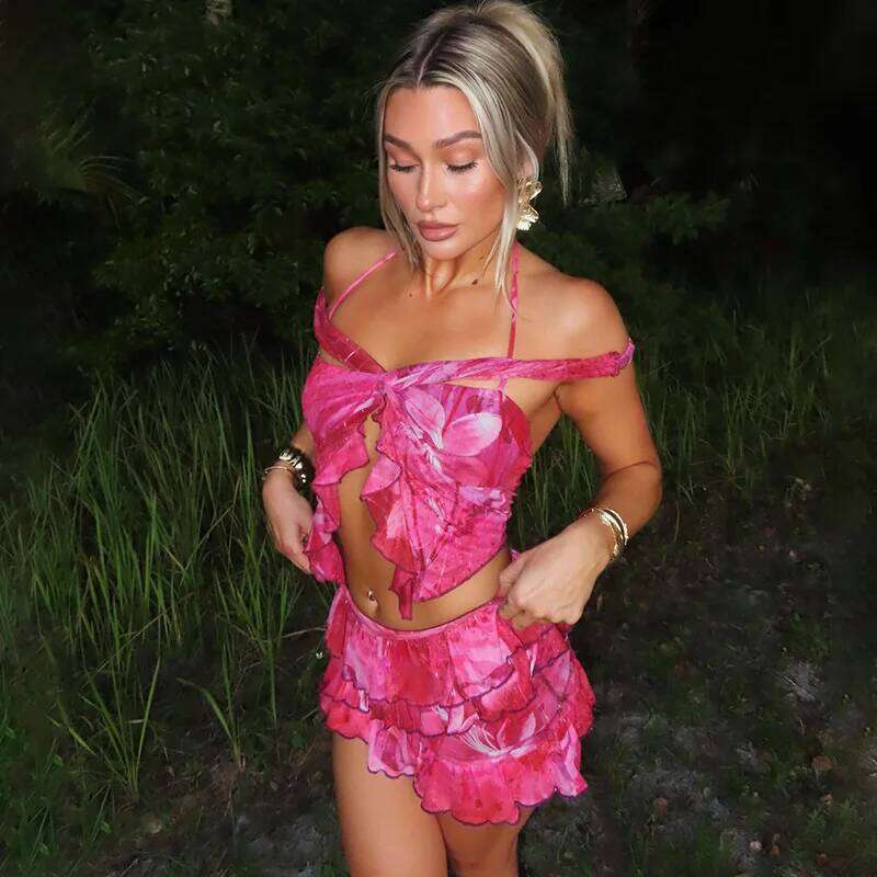 Beach Vacation Style Printing Suspender Neck Set European and American Cross-border Hot Sale Y260303