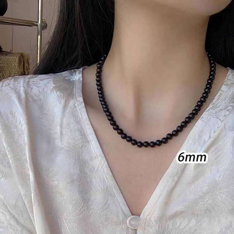 Fashion Punk Smooth Black Round String Necklace for Women Men Unisex Acrylic Beads Choker Jewelry on The Neck Collar Gift H260312
