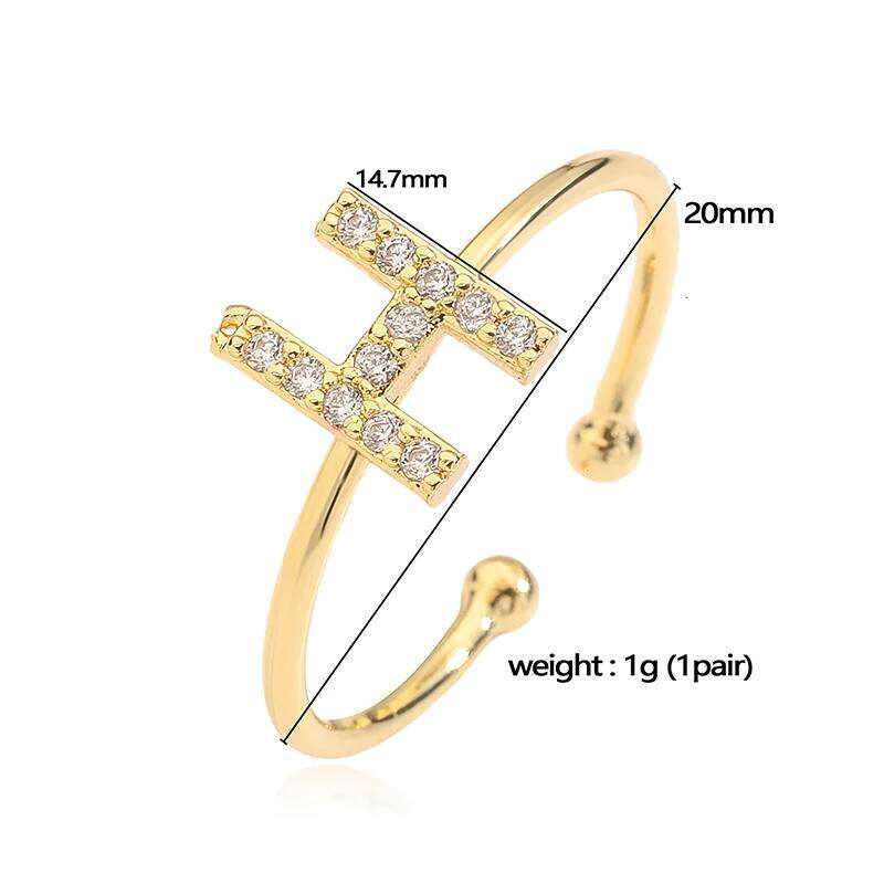 HECHENG, Alphabet inlaid CZ Stone 26 letter initials couple ring adjustable golden wholesale H260312
