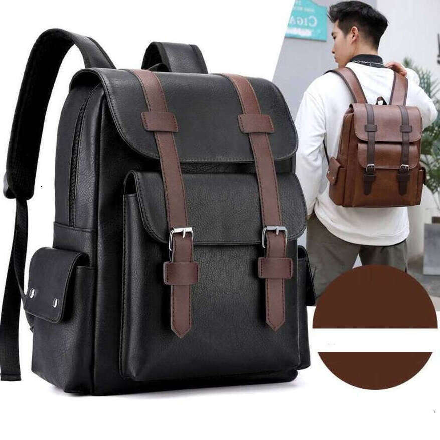 OLOEY 2025 Men Backpack PU Leather Bagpack Large Laptop Backpacks Male Mochilas Black Schoolbag For Teenagers Boys Brown Sac A Dos Premium Backpack