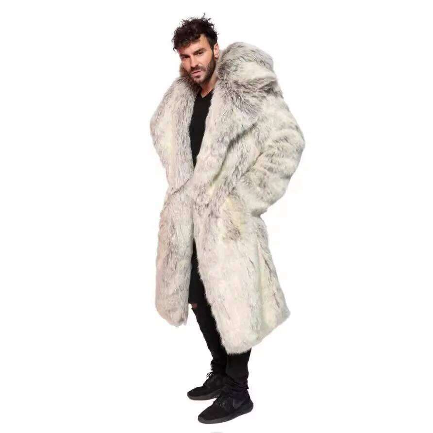 Thick Faux Men Turn Down Collar Fur Coat Cardigan Outerwear Windbreaker Spliced Solid 2025 Winter Pockets High Street Z260313
