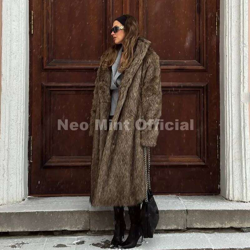 Neo Mint 2025 Winter Maxi Long Faux Coat Women Hot Slavic Style Russian Girl Aesthetic Fluffy Fox Fur Jacket Thick Outerwear Z260313