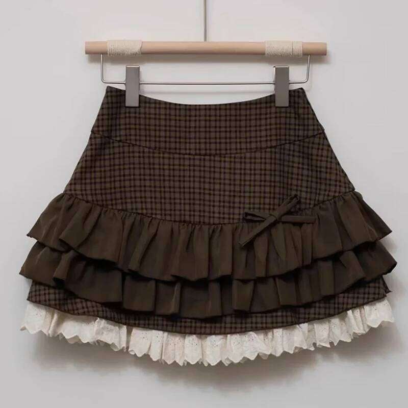 Japanese Sweet Lolita Mini Women Y2K Kawaii Lace Patchwork Bow Cake Skirt Femme High Waist Preppy All Match A Line Skirts Z260314