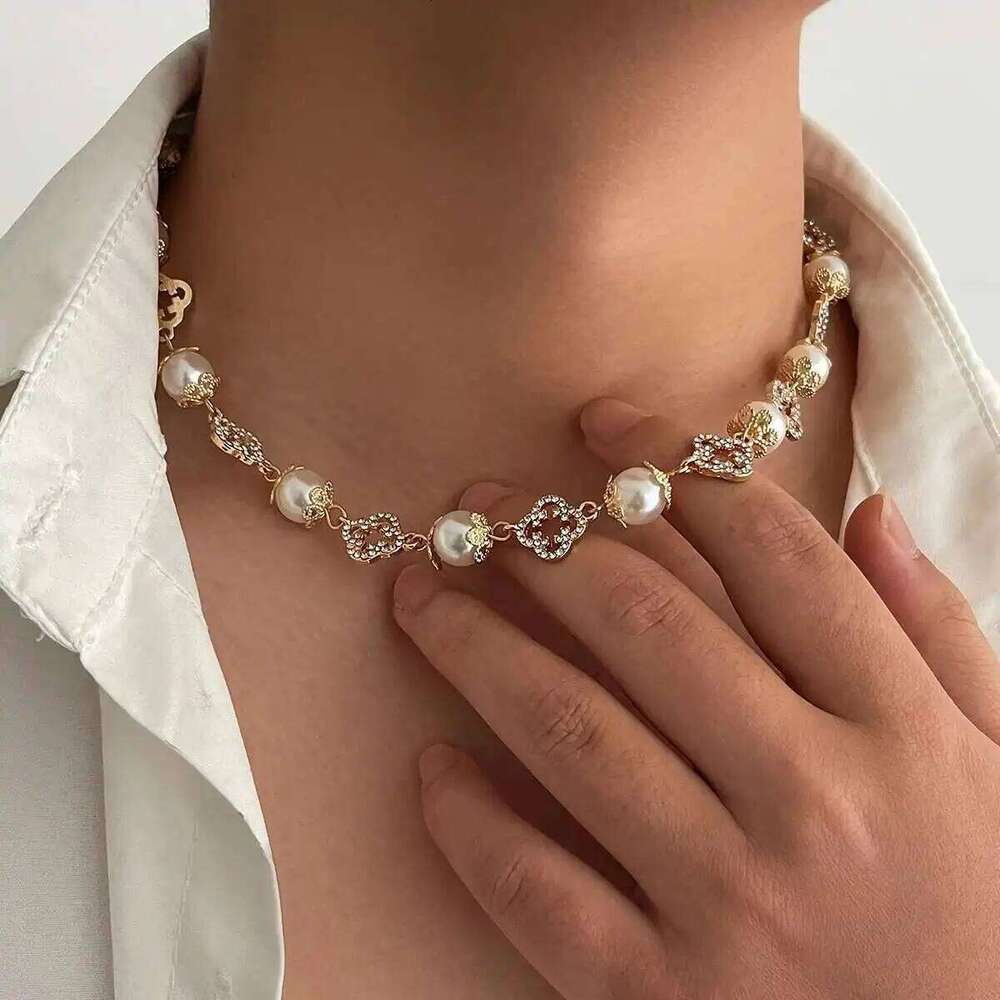 Ingemark Goth Imitation Pearl Rhinestone Choker Necklace for Men Collar Vintage Adjustable Clavicle Chain Daily Party Jewelry H260312