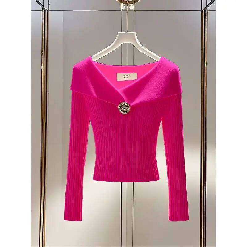Design Sense Niche High-end Temperament Small Fragrance Interior Sweater Solid Color Autumn New Fashion Lapel Knit Top for Women Z260313