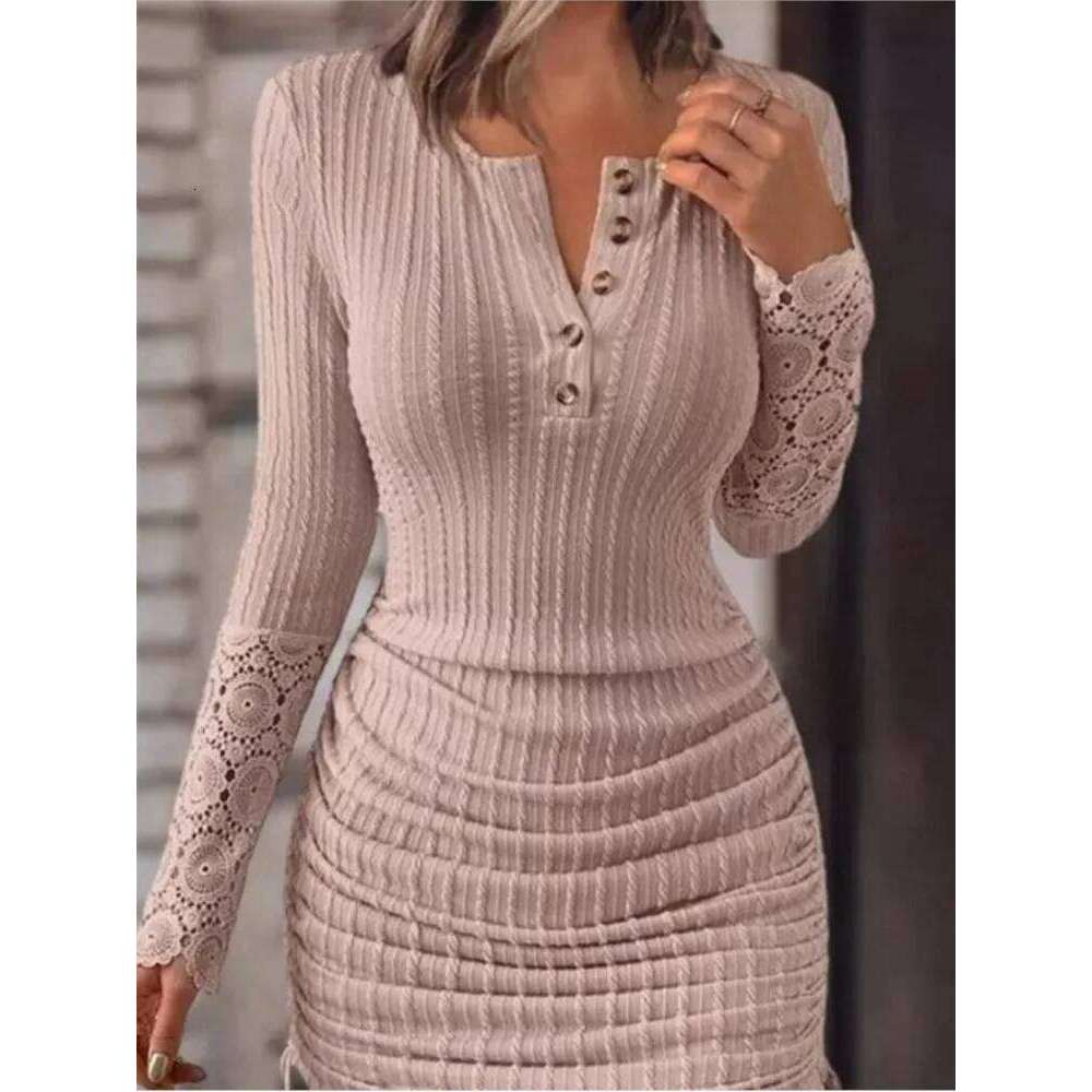 Autumn New Women's Round Neck Long Sleeved Sexy Spicy Girl Tight Fitting Hip Hugging Dress With Adjustable Side Drawstring Z260313