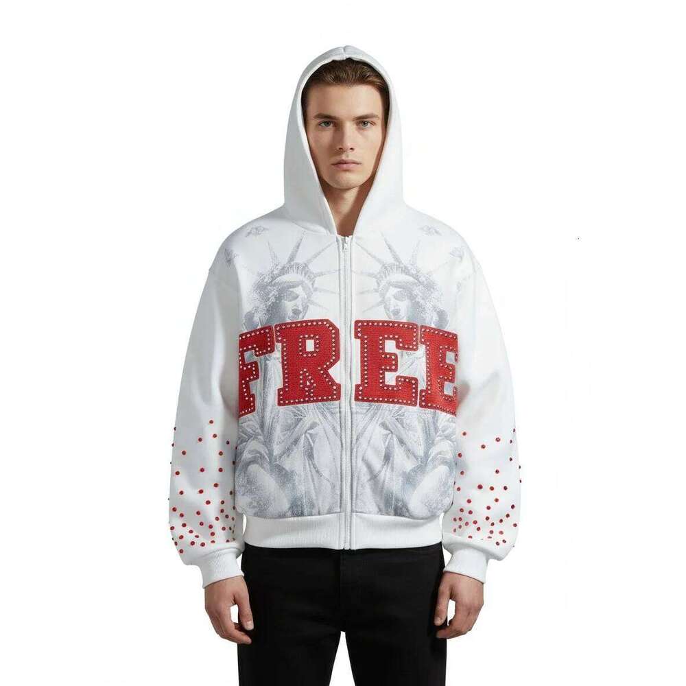 Fashionable rhinestone style loose sweatshirt, American-style embroidered casual hooded shirt Z260315