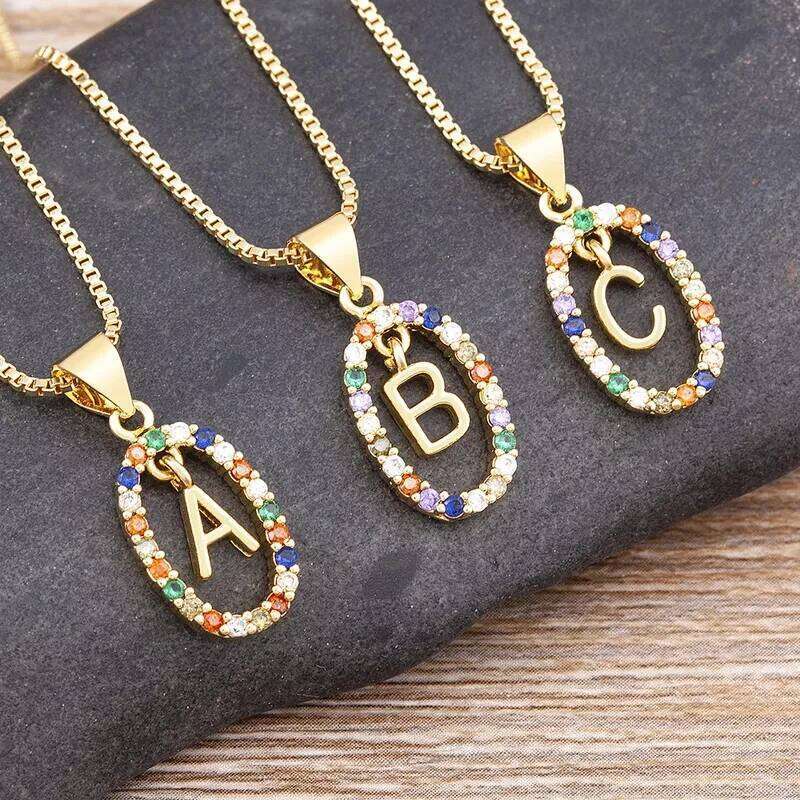 26 English Letters Pendant Necklace Zircon Fashion A - Z Initial M S C K Trendy Alphabet Long Chain For Women My Name Jewelry H260312