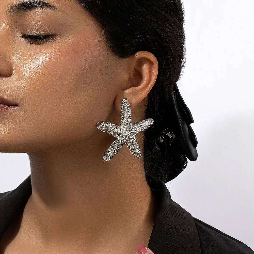 Wholesale Modern Jewelry Gold Color Large Metal Statement Earrings Adjustable Starfish Pendant Charm Choker Necklace for Women H260312