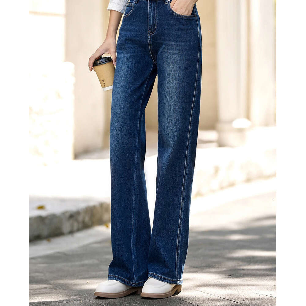 VIMLY Blue Denim Woman Pants Autumn Vintage 2025 New Straight Pockets Wide Leg Female Jeans Casual Button Trousers Ladies 75180 Z260313