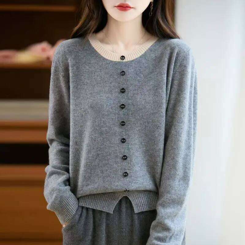 Women's Clothing O-neck Chic Patchwork Knit Pullovers Autumn Winter New Elegant All-match Fake Cardigan Single Breaste Sweaters Z260313