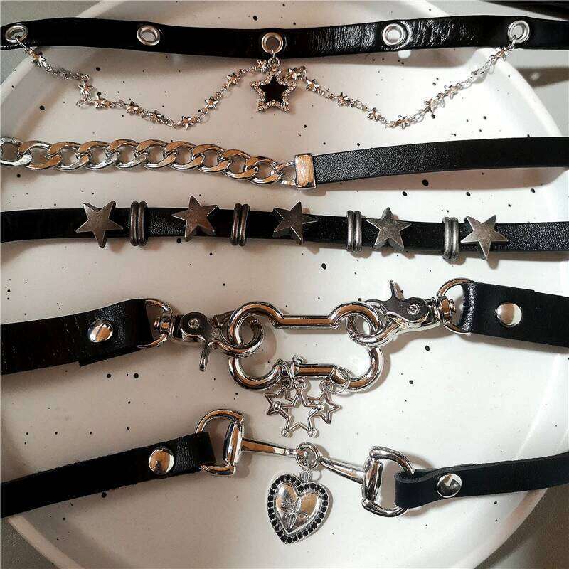 Punk Y2K Vintage Charm Grunge Pendant PU Leather Sexy Choker Necklaces For Women Spice Girls Goth Jewelry Accessories Gift H260312