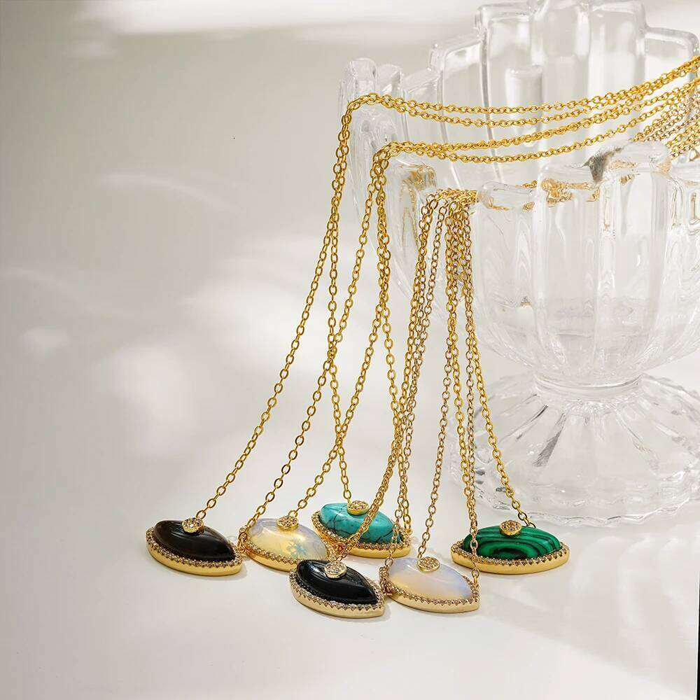 Charm Multi Colored Natural Stones Evil Eye Pendant Necklace for Women Stainless Steel Anti Allergic Opal Zircon Choker Jewelry H260312