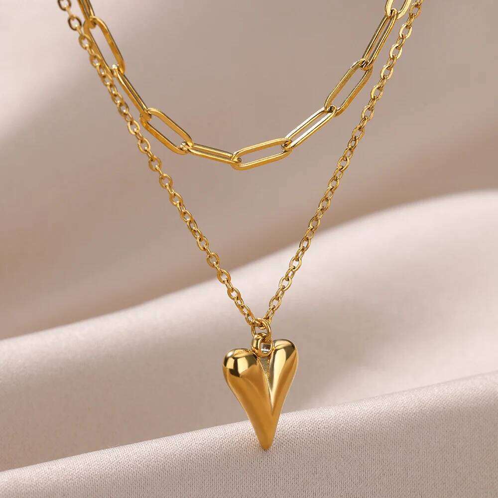 Stainless Steel Heart Pendant Necklace for Women Gold Color Neck Chain Choker Trendy Wedding Party Aesthetic Jewelry Accessories H260312