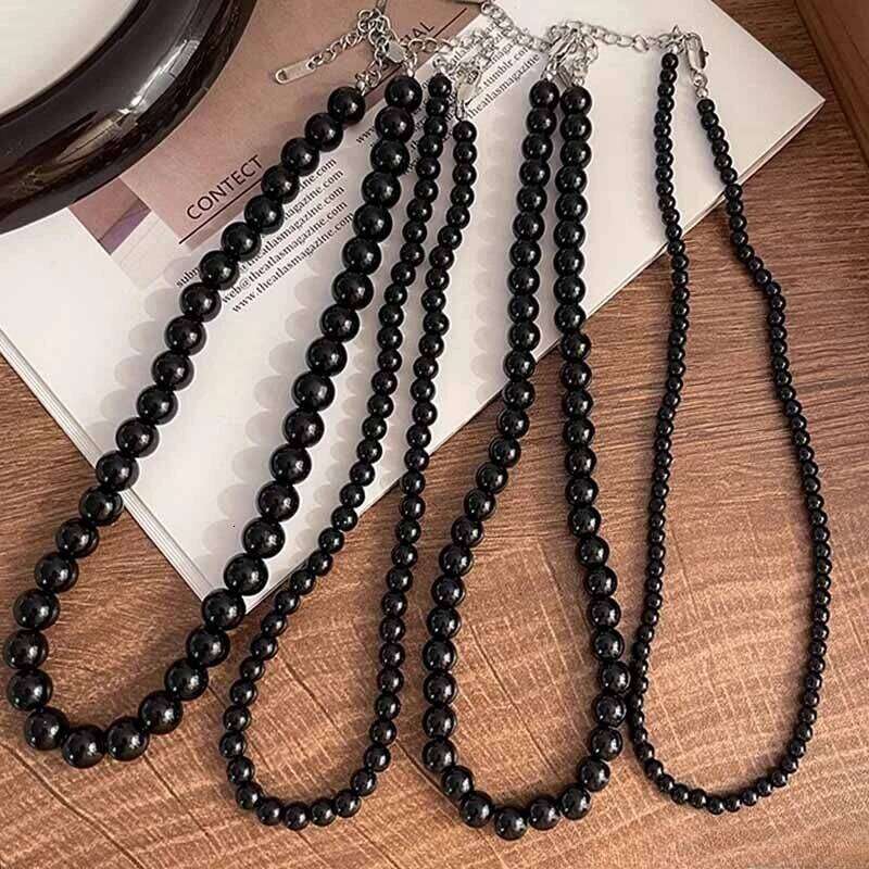 Fashion Punk Smooth Black Round String Necklace for Women Men Unisex Acrylic Beads Choker Jewelry on The Neck Collar Gift H260312