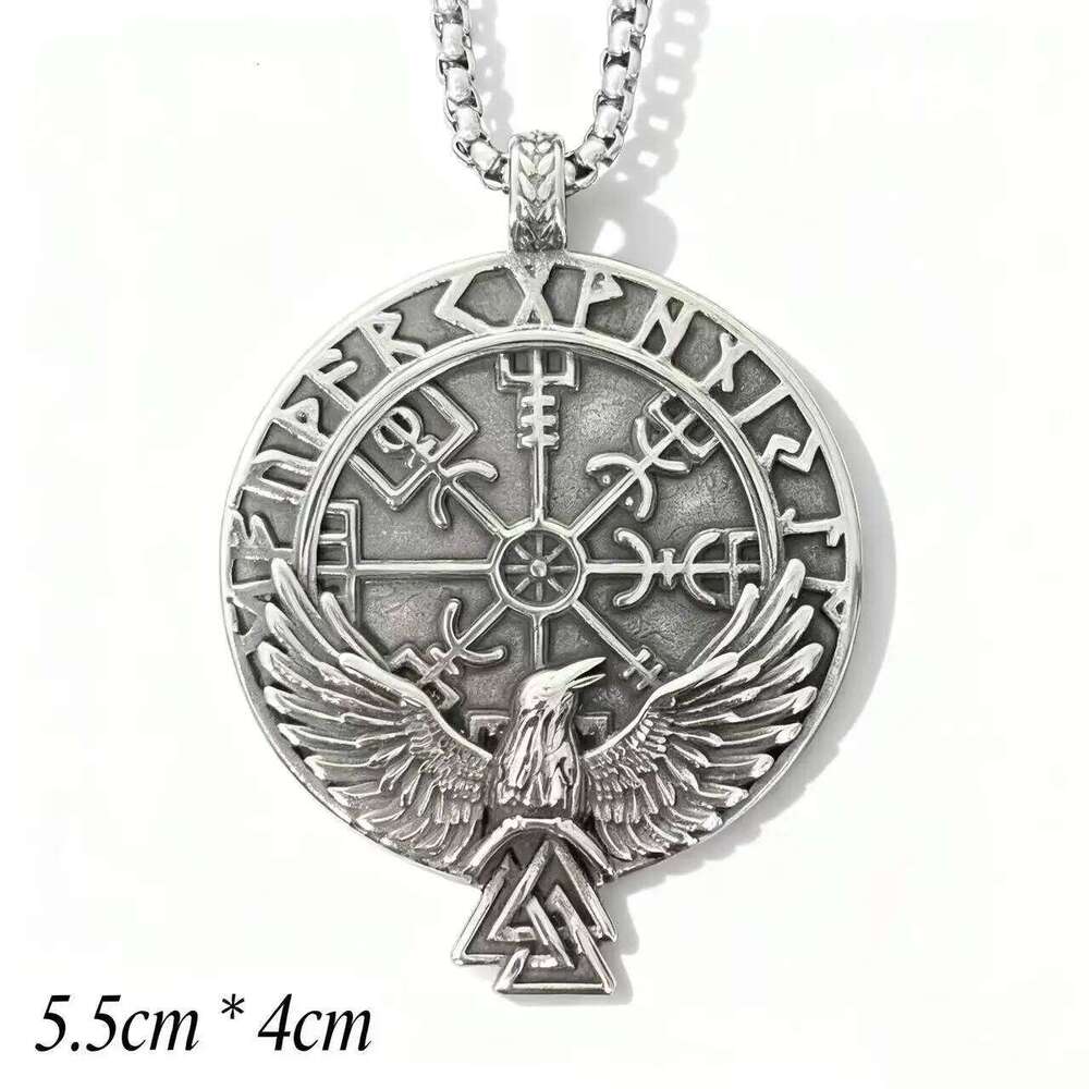 HNSP 316L Stainless Steel Viking Rune Nordic Odin Crow Pendant Necklace For Men Vintage Jewelry Accessories H260312