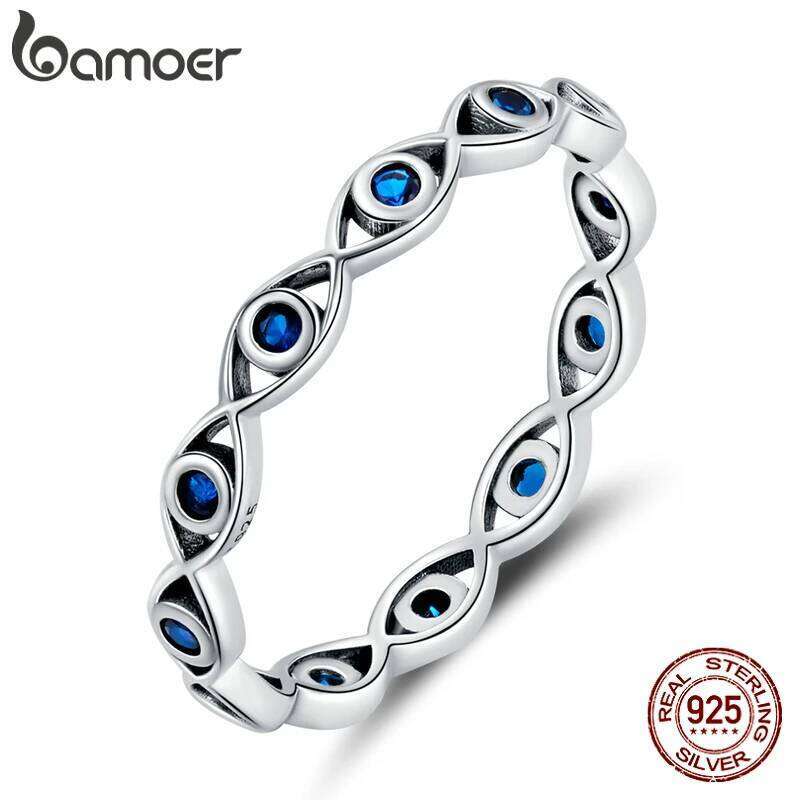 bamoer 925 Sterling Silver Lucky Eye Blue Crystal Crown Heart Spades Black Gem Ring for Women Wedding Jewelry Anillo H260312