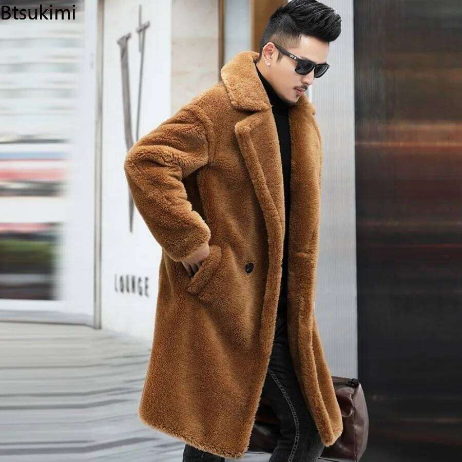 Luxury Fashion Long Camel Fleece Coats Men's Autumn Winter Thickened Warm Faux Fur Outwear Trend Vintage Men Windbreaker Jackets Z260313