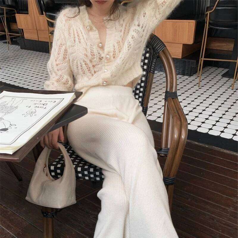 Korean Style V-neck Short Knitted Sweaters Women Thin Cardigan French mohair Fashion Sleeve Sun Protection Crop Top Ropa Mujer Z260314