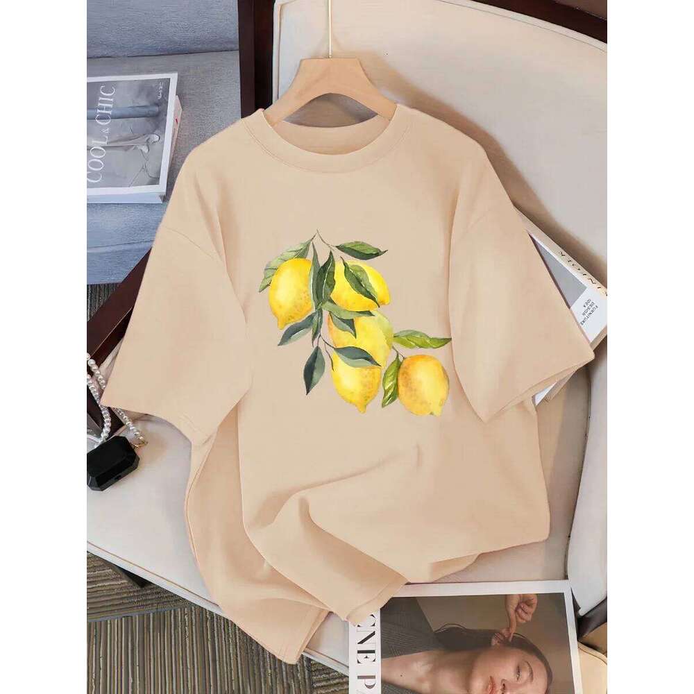 Creative Lemon Pattern T-Shirts Female Soft Tops Fashion Cool Tee Clothing Street Summer Casual Short Sleeve T-shirts Z260314