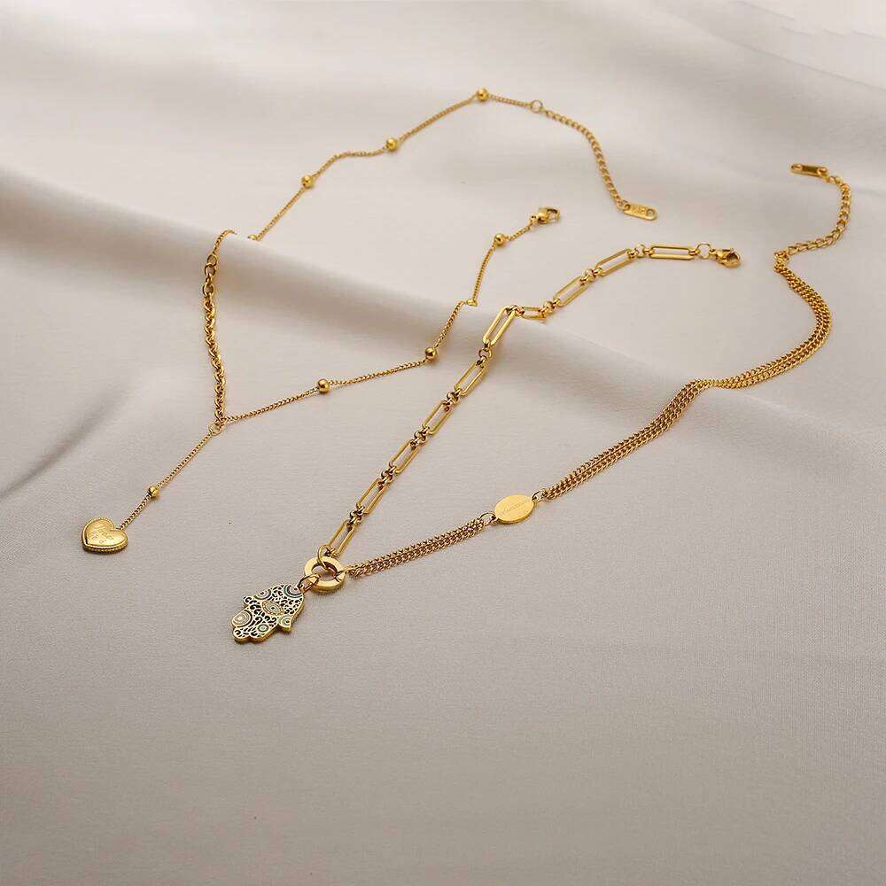 2024 New Arrival Gold Color 316L Stainless Steel Wedding Jewelry Fashion Heart Palm Necklace For Elegant Women Gift H260312