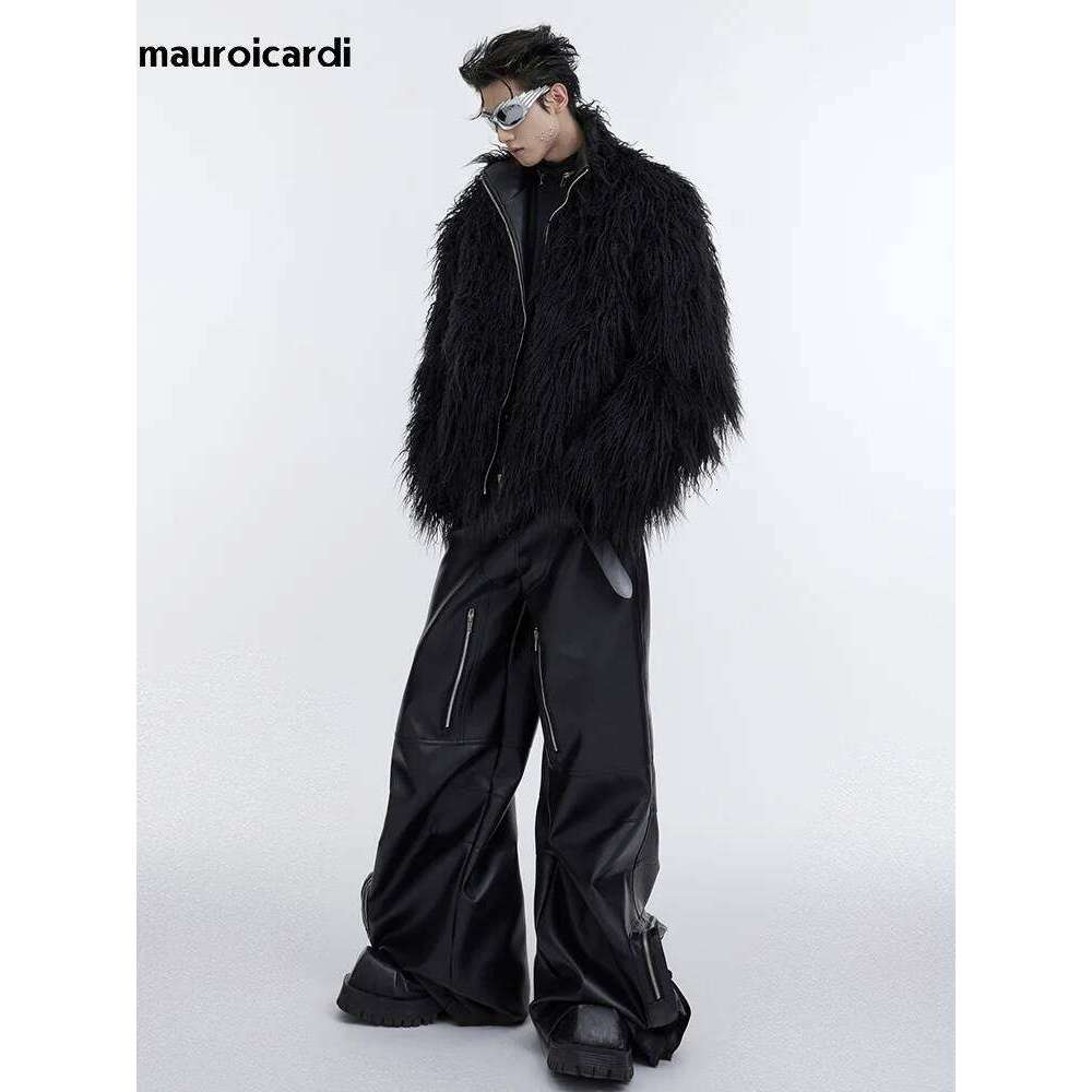 Mauroicardi Winter Short White Thick Warm Shaggy Hairy Soft Faux Mongolian Fur Coat Men High Quality Luxury Fluffy Jacket 2023 Z260313