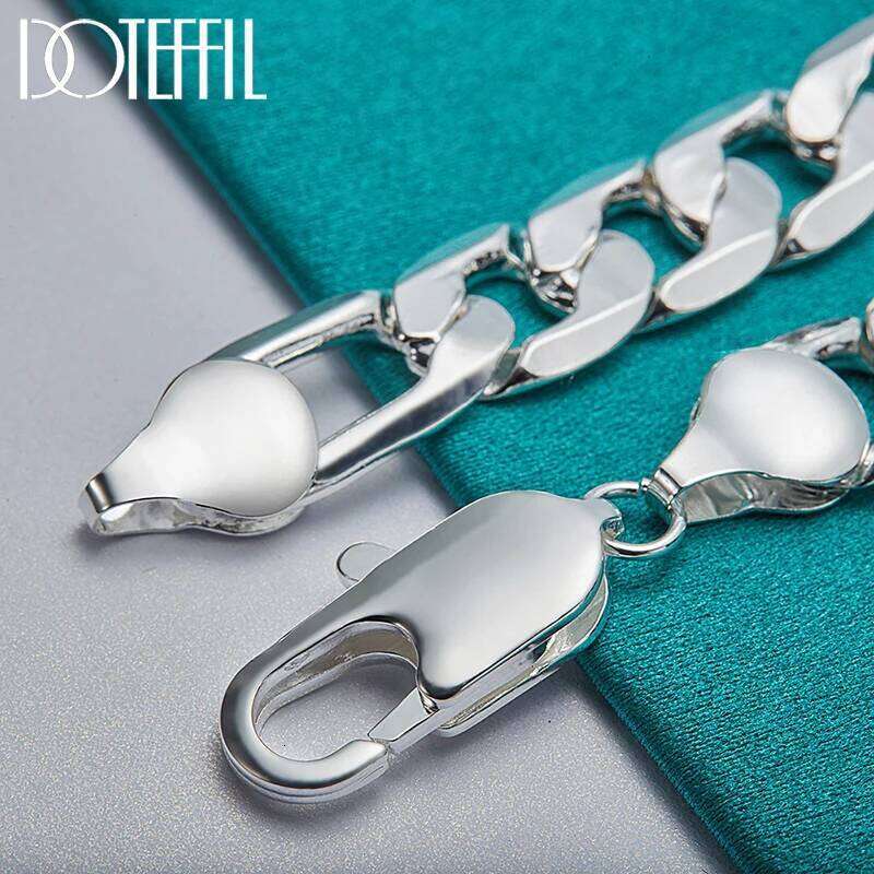 DOTEFFIL 925 Sterling Silver 12mm Side Chain Bracelet For Man Woman Charm Wedding Engagement Fashion Jewelry Z260313