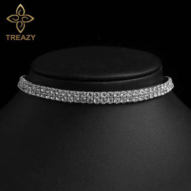 TREAZY Bridal Wedding Prom 1-5 Row Rhinestone Chain for Women Diamante Crystal Choker Necklace Elastic Cord H260312