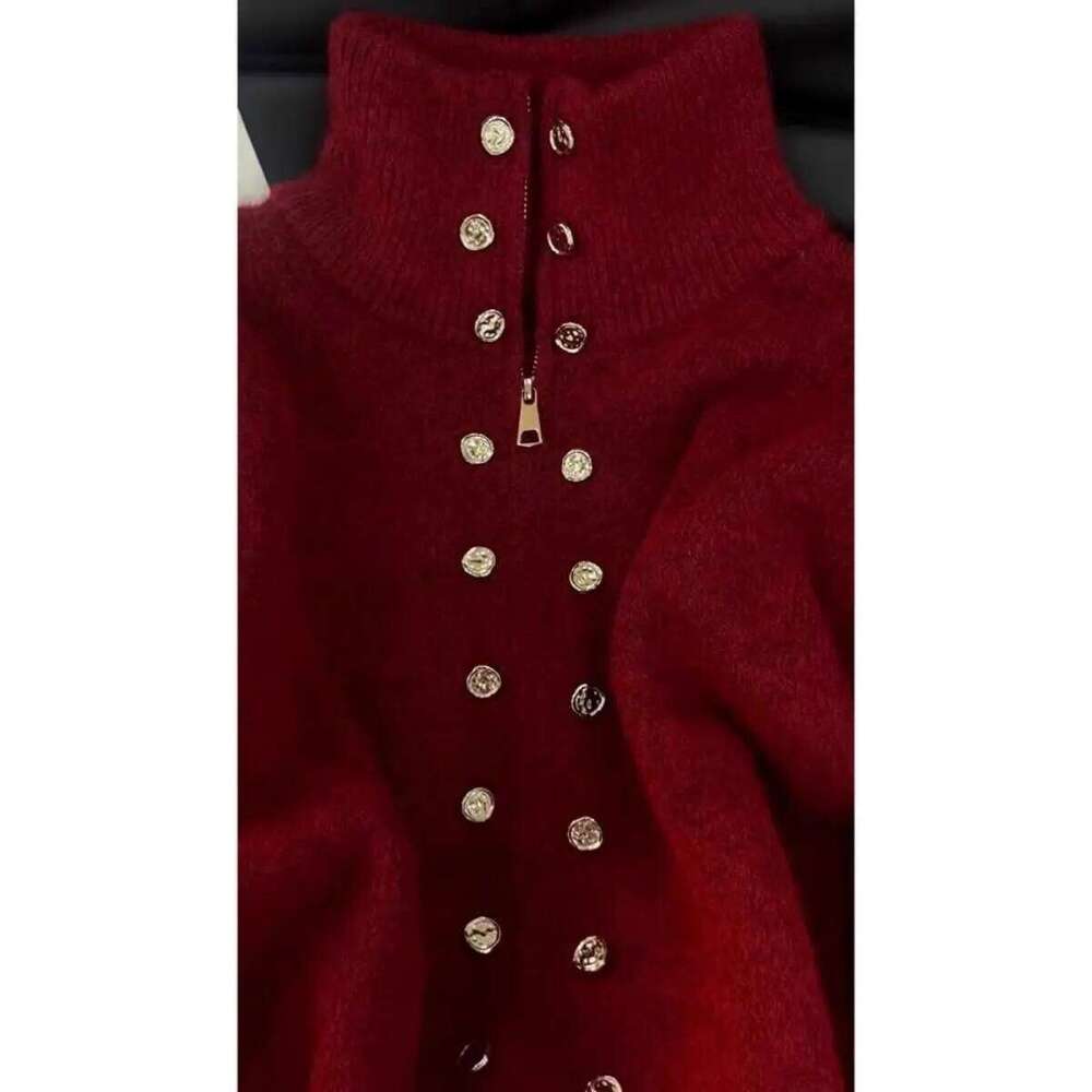 Luxury Wool Sweater Double Zip Buttons Knitted Cardigan Women Spring Autumn Jacket Short Tops Design Streetwear Loose Outerwear Z260313